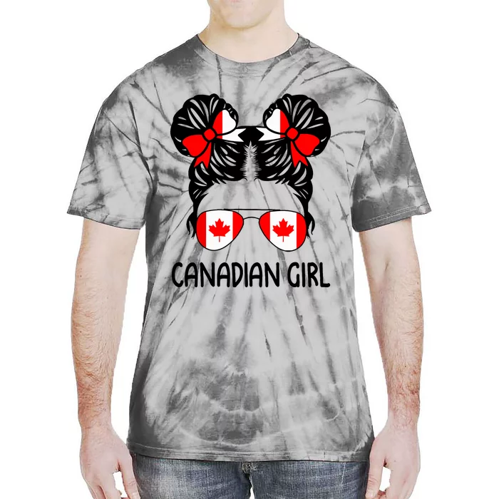 Canadian Girl Messy Hair Canada Pride Patriotic Tie-Dye T-Shirt