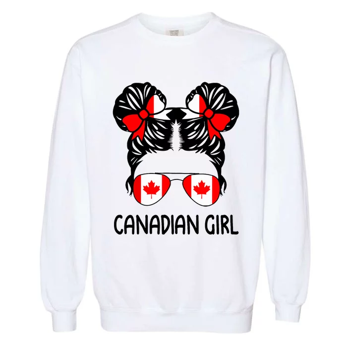 Canadian Girl Messy Hair Canada Pride Patriotic Garment-Dyed Sweatshirt