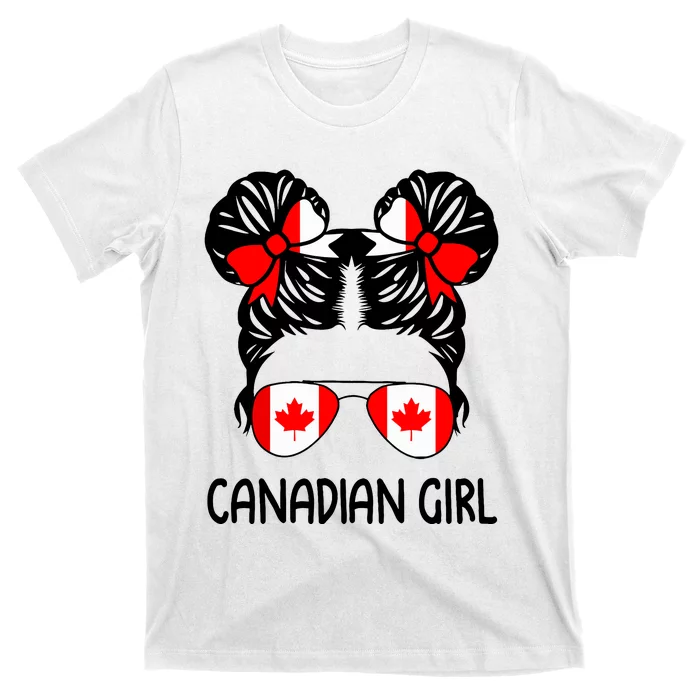 Canadian Girl Messy Hair Canada Pride Patriotic T-Shirt