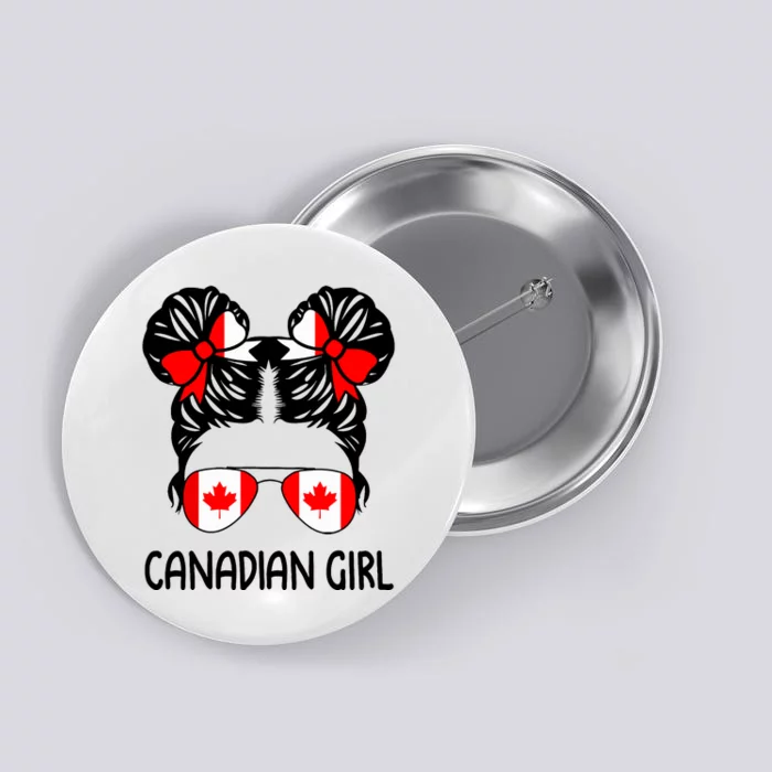 Canadian Girl Messy Hair Canada Pride Patriotic Button