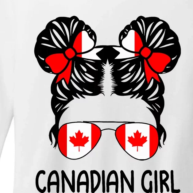 Canadian Girl Messy Hair Canada Pride Patriotic Womens CVC Long Sleeve Shirt