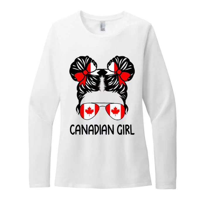 Canadian Girl Messy Hair Canada Pride Patriotic Womens CVC Long Sleeve Shirt