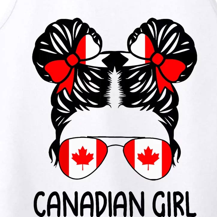 Canadian Girl Messy Hair Canada Pride Patriotic Performance Tank