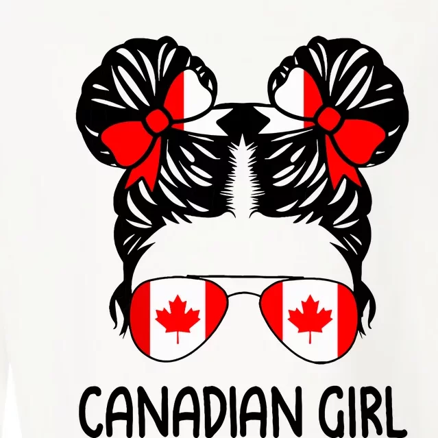 Canadian Girl Messy Hair Canada Pride Patriotic Cropped Pullover Crew