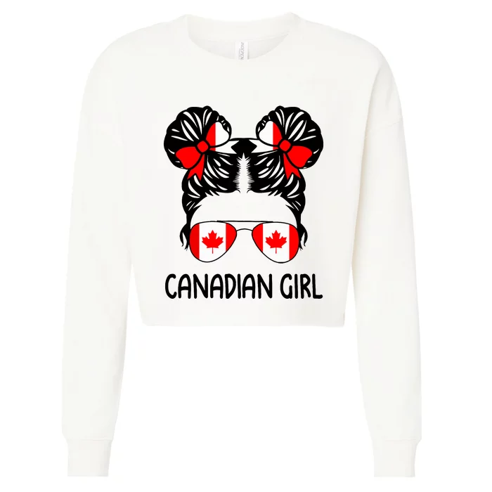 Canadian Girl Messy Hair Canada Pride Patriotic Cropped Pullover Crew