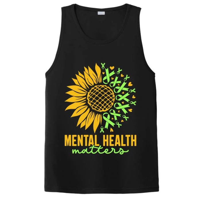 Cute Gift Mental Health Matters Green Ribbon Sunflower Performance Tank