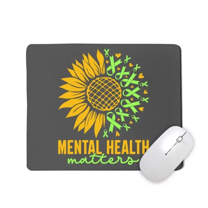 Cute Gift Mental Health Matters Green Ribbon Sunflower Mousepad