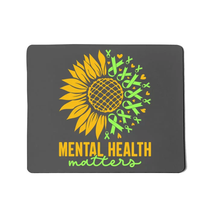 Cute Gift Mental Health Matters Green Ribbon Sunflower Mousepad