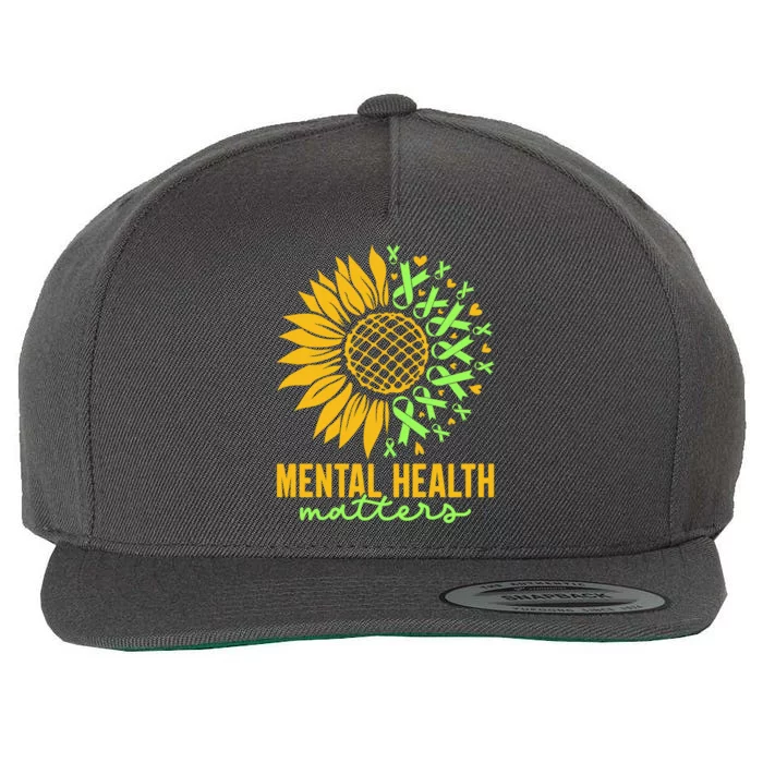 Cute Gift Mental Health Matters Green Ribbon Sunflower Wool Snapback Cap