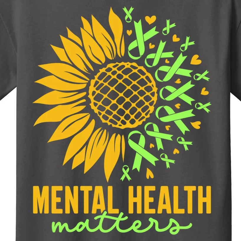 Cute Gift Mental Health Matters Green Ribbon Sunflower Kids T-Shirt