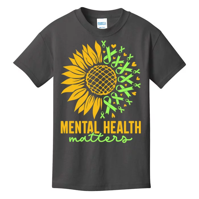 Cute Gift Mental Health Matters Green Ribbon Sunflower Kids T-Shirt