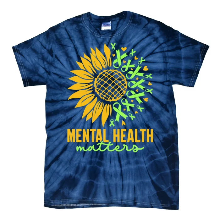 Cute Gift Mental Health Matters Green Ribbon Sunflower Tie-Dye T-Shirt