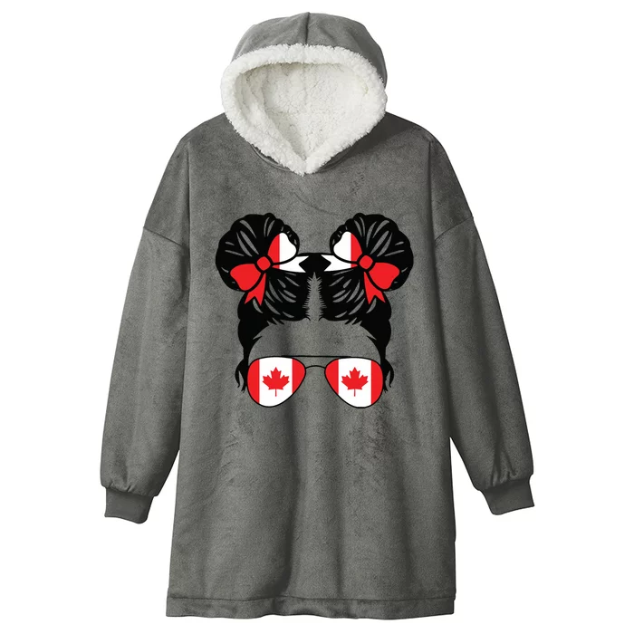 Canadian Girl Messy Hair Canada Pride Patriotic Hooded Wearable Blanket