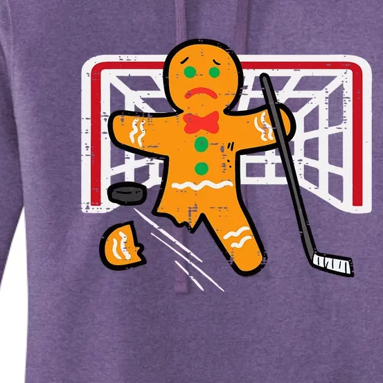 Christmas Gingerbread Man Ice Hockey Fun Xmas Women's Pullover Hoodie