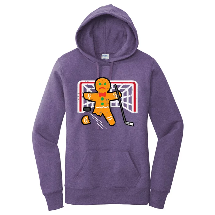 Christmas Gingerbread Man Ice Hockey Fun Xmas Women's Pullover Hoodie