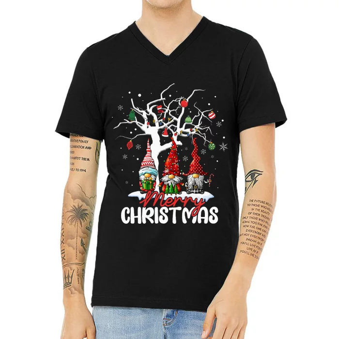 Cute Gnomes Merry Christmas Light Family V-Neck T-Shirt