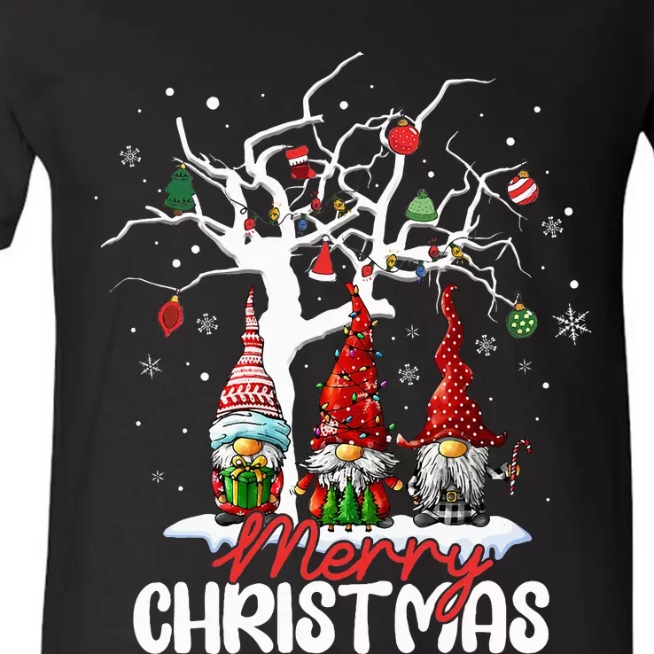 Cute Gnomes Merry Christmas Light Family V-Neck T-Shirt