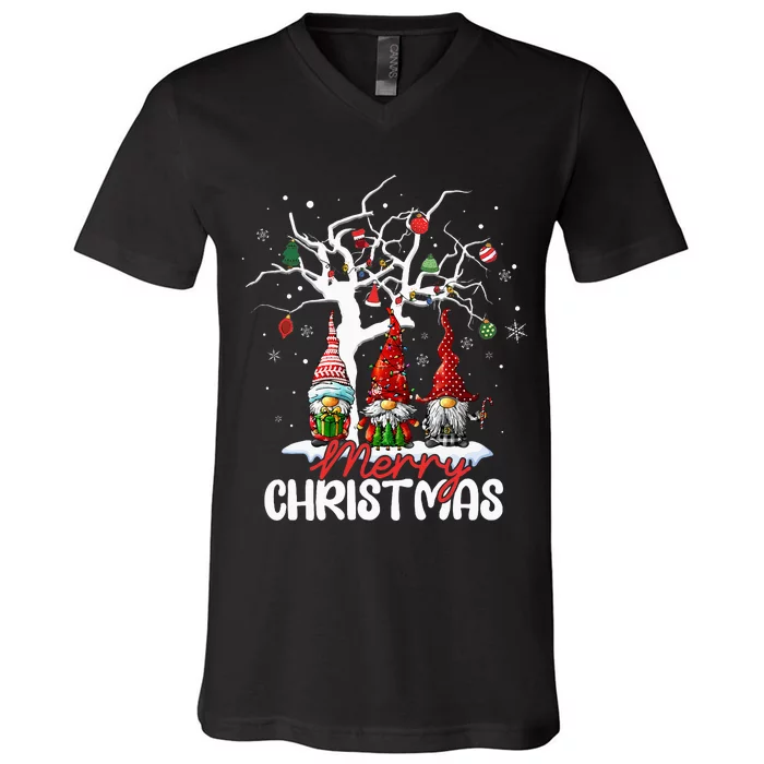 Cute Gnomes Merry Christmas Light Family V-Neck T-Shirt