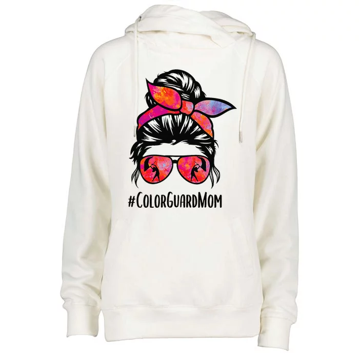 Color Guard Mom messy bun Marching Band School Mommy Mother Womens Funnel Neck Pullover Hood