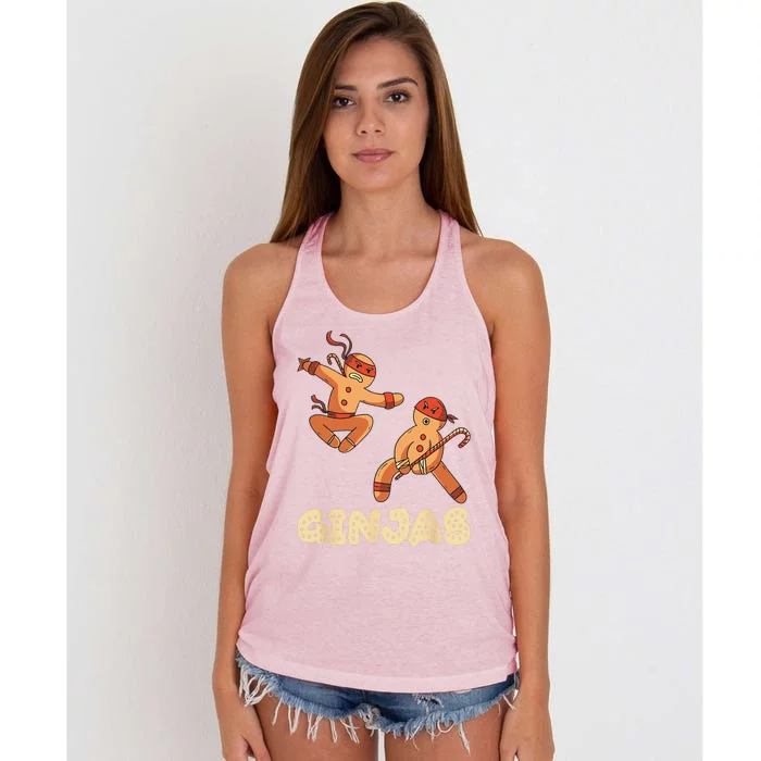 Christmas Ginjas Ninja Gingerbread Man Women's Knotted Racerback Tank