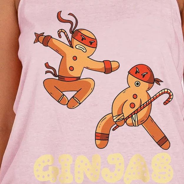 Christmas Ginjas Ninja Gingerbread Man Women's Knotted Racerback Tank