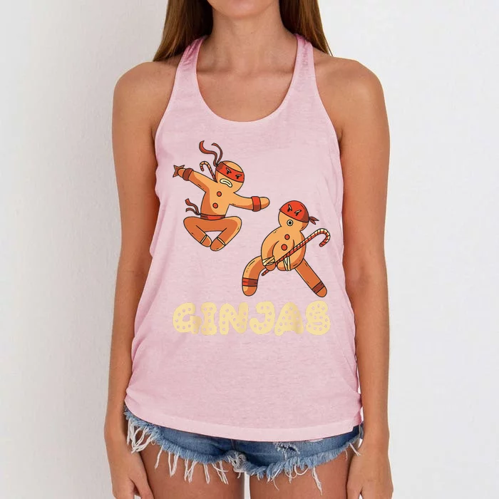 Christmas Ginjas Ninja Gingerbread Man Women's Knotted Racerback Tank