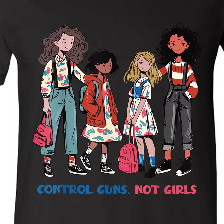 Control Guns Not Girl S Harris Walz V-Neck T-Shirt