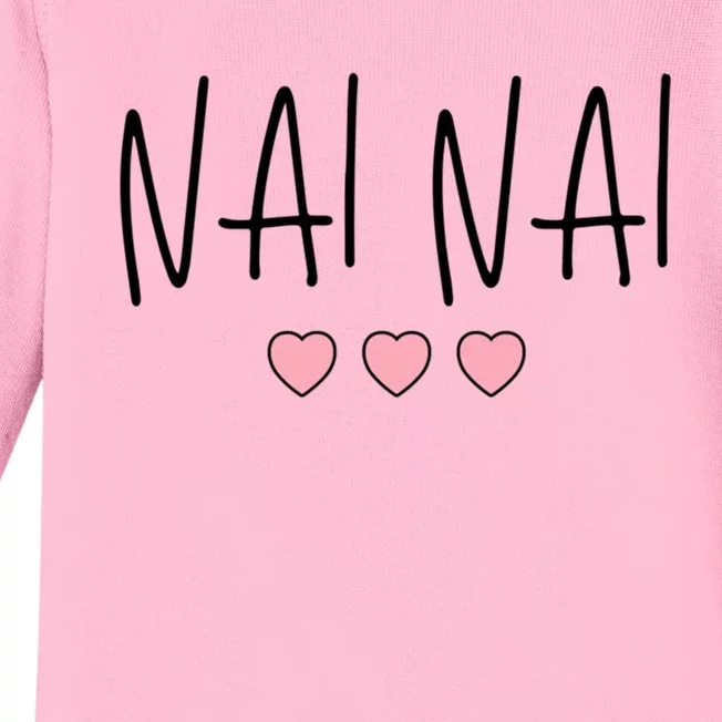 Chinese Grandma Nai Nai Grandmother Cute Pink Hearts Nai Nai Gift Baby Long Sleeve Bodysuit