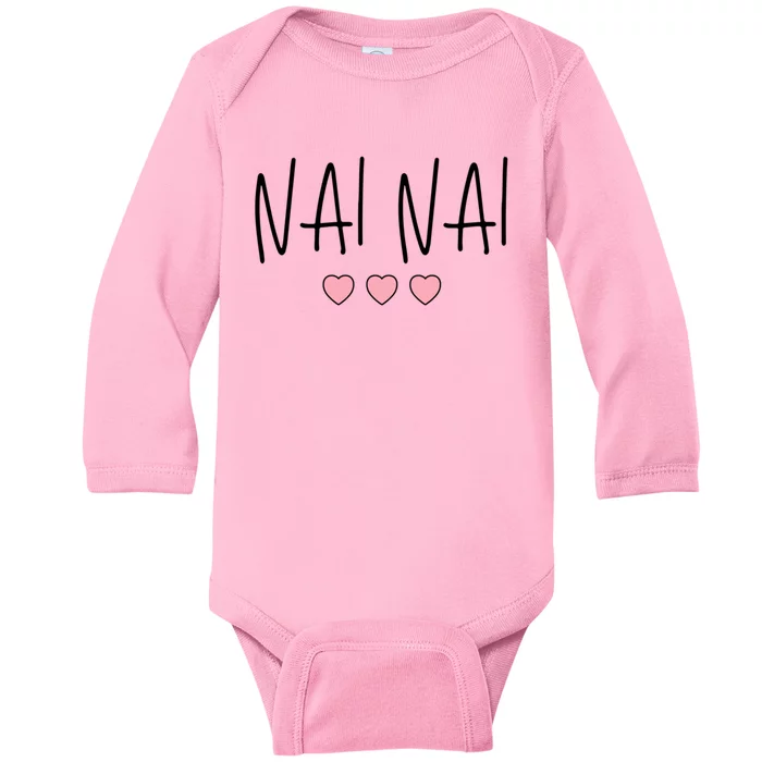 Chinese Grandma Nai Nai Grandmother Cute Pink Hearts Nai Nai Gift Baby Long Sleeve Bodysuit