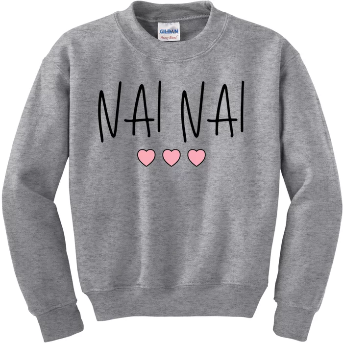 Chinese Grandma Nai Nai Grandmother Cute Pink Hearts Nai Nai Gift Kids Sweatshirt