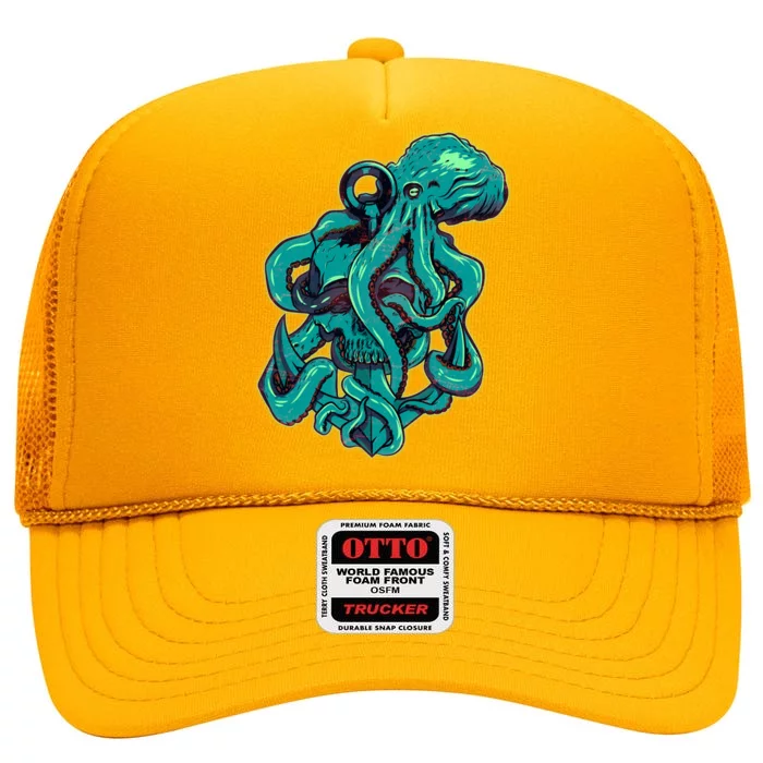 Cool Grunge Octopus Skull High Crown Mesh Trucker Hat