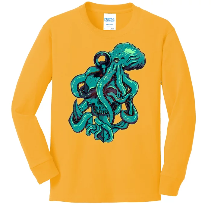 Cool Grunge Octopus Skull Kids Long Sleeve Shirt