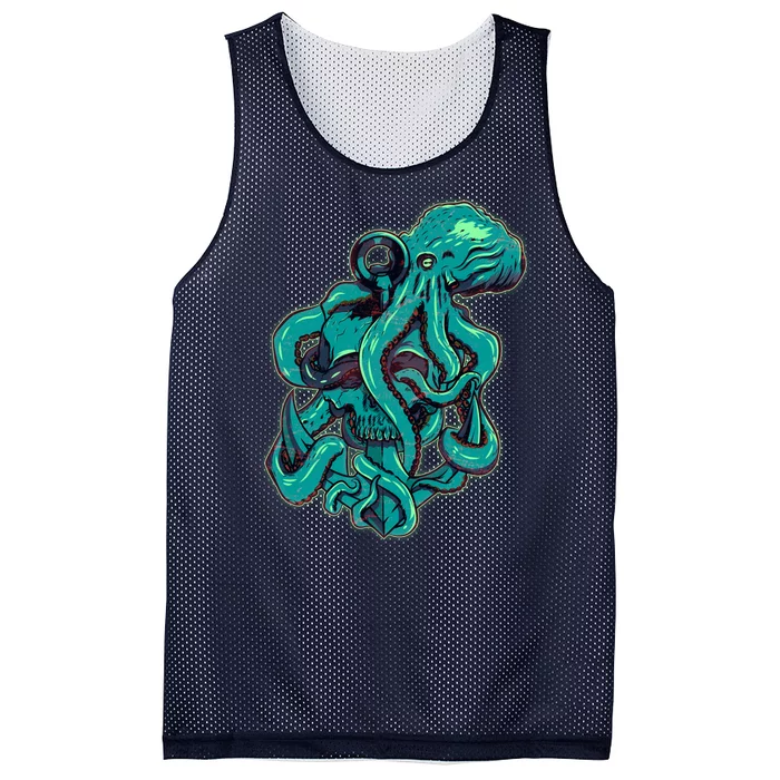 Cool Grunge Octopus Skull Mesh Reversible Basketball Jersey Tank