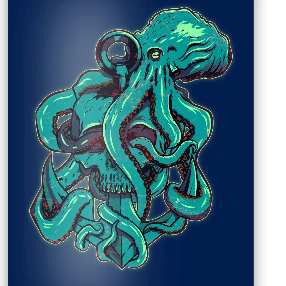 Cool Grunge Octopus Skull Poster