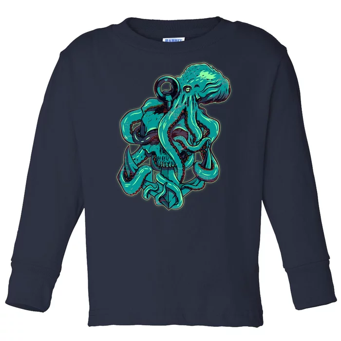 Cool Grunge Octopus Skull Toddler Long Sleeve Shirt