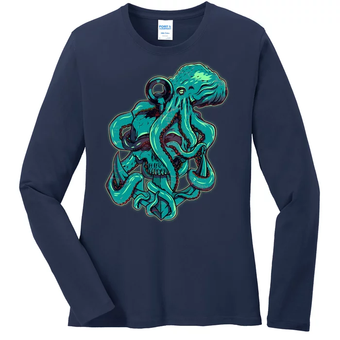 Cool Grunge Octopus Skull Ladies Long Sleeve Shirt