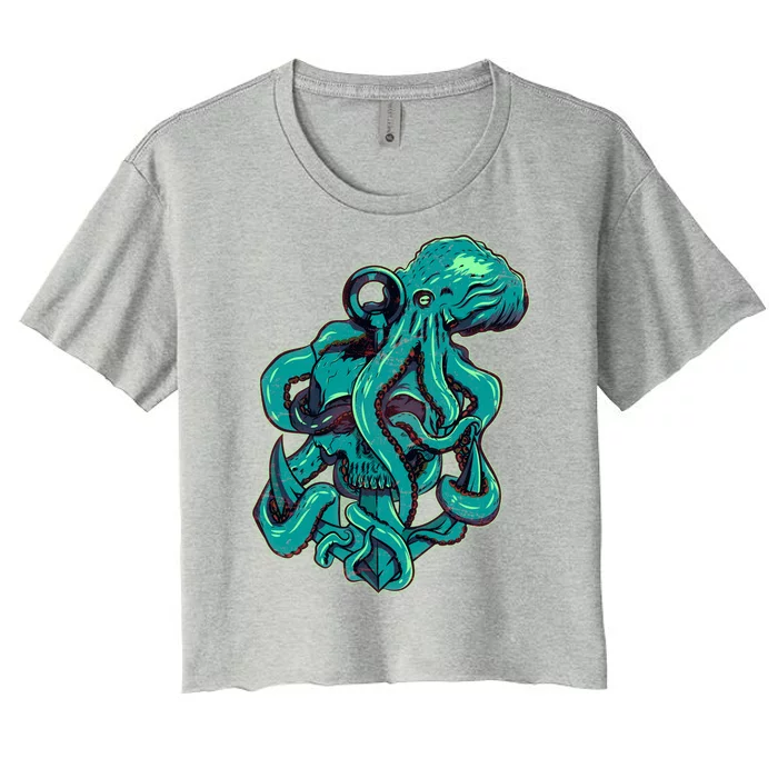 Cool Grunge Octopus Skull Women's Crop Top Tee