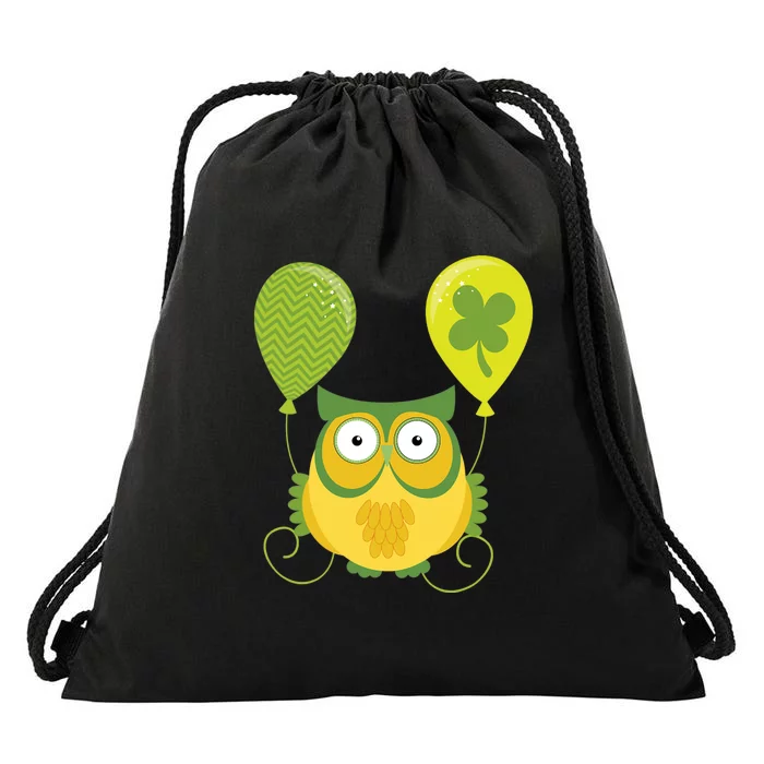 Cute Green Owl With Balloons Happy St. Patrick's Day Drawstring Bag