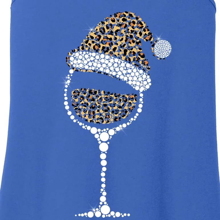 Christmas Glass Of Leopard Wine Buffalo Plaid Santa Hat Great Gift Ladies Essential Tank