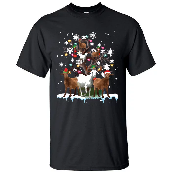 Christmas Goat On Tree Funny Santa Goat Lover Farmer Tall T-Shirt