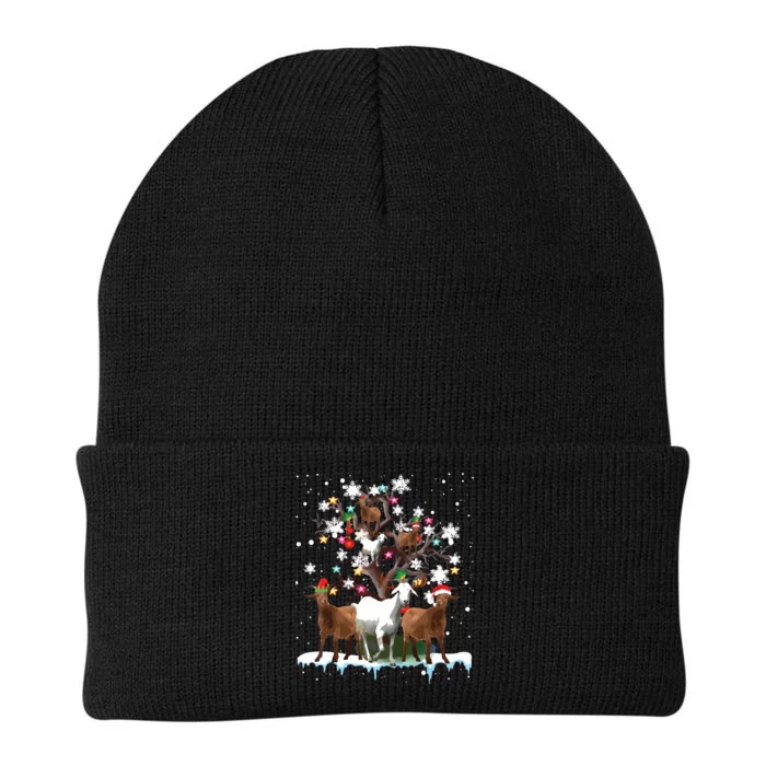 Christmas Goat On Tree Funny Santa Goat Lover Farmer Knit Cap Winter Beanie