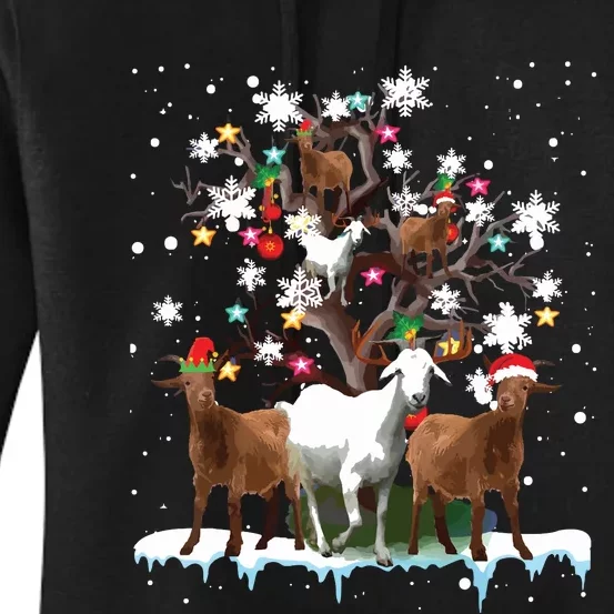 Christmas Goat On Tree Funny Santa Goat Lover Farmer Women's Pullover Hoodie