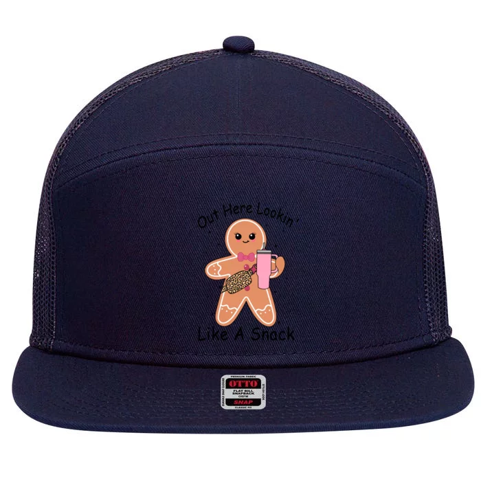 Cute Gingerbread Out Here Lookin Like A Snack Gift 7 Panel Mesh Trucker Snapback Hat