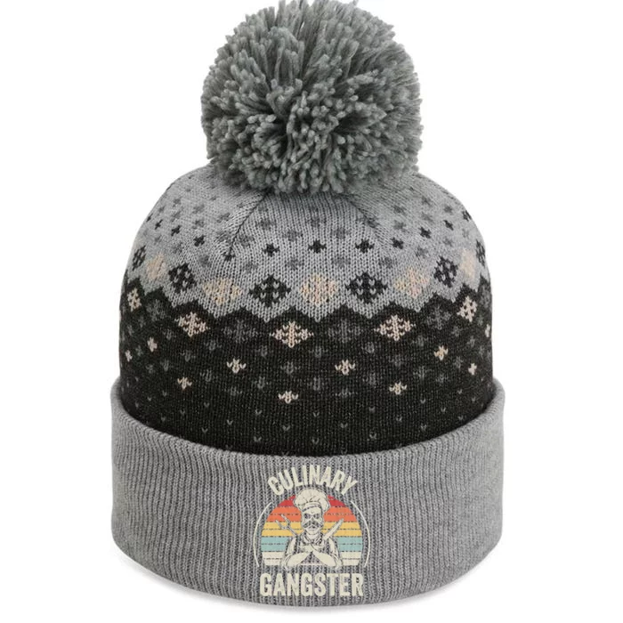 Culinary Gangster Print Retro Vintage Chef Culinary Gangster Gift The Baniff Cuffed Pom Beanie