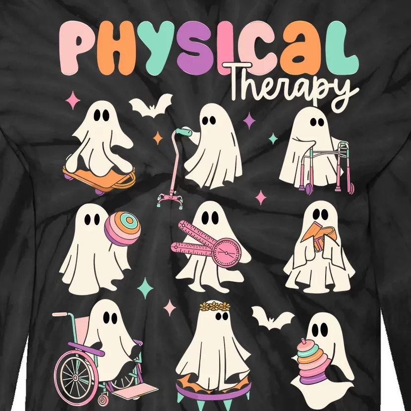 Cute Ghost Physical Therapy Pt Physical Therapist Halloween Tie-Dye Long Sleeve Shirt