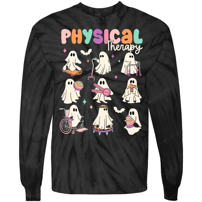 Cute Ghost Physical Therapy Pt Physical Therapist Halloween Tie-Dye Long Sleeve Shirt