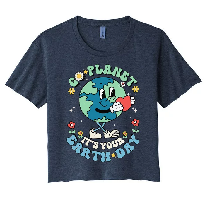 Cute Go Planet Its Your Earth Day 2024 Teacher Groovy Women's Crop Top Tee