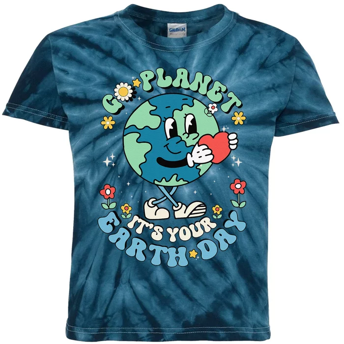 Cute Go Planet Its Your Earth Day 2024 Teacher Groovy Kids Tie-Dye T-Shirt