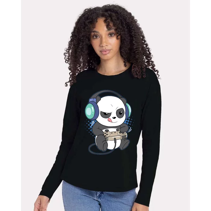 Cute Gaming Panda Video Game Computer Player Videogame PC Womens Cotton Relaxed Long Sleeve T-Shirt