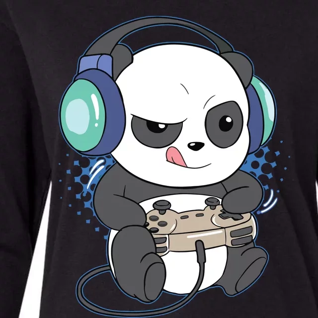 Cute Gaming Panda Video Game Computer Player Videogame PC Womens Cotton Relaxed Long Sleeve T-Shirt